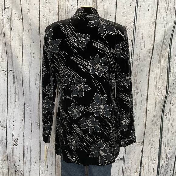 NWT Vintage JBS LTD Velvet & Silver Glitter Flowers Asian Style Tunic Top - Picture 6 of 9